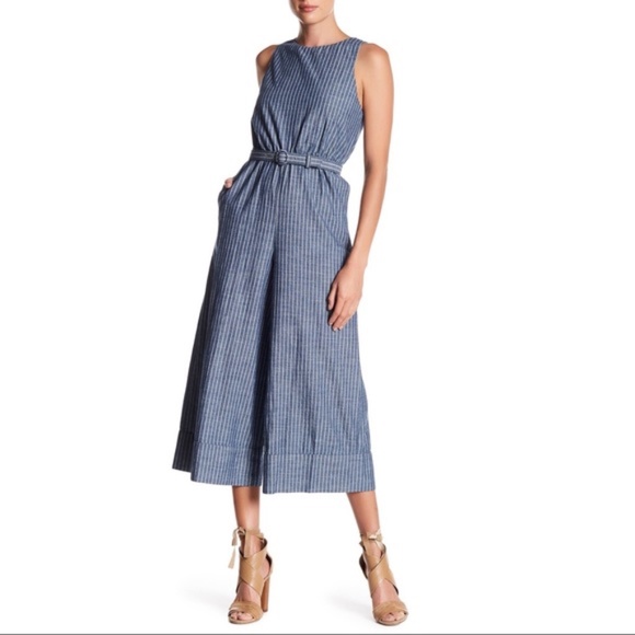 Alice + Olivia Pants - A+O Everly Striped Blue Culotte Jumpsuit Size 2